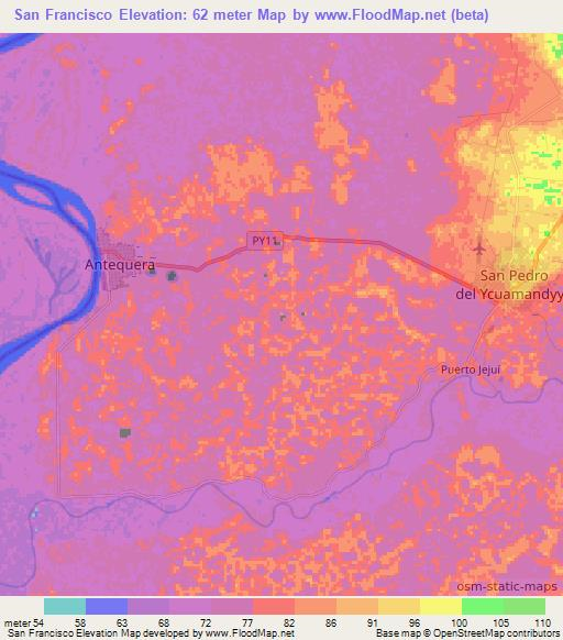 San Francisco,Paraguay Elevation Map