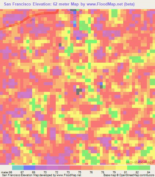 San Francisco,Paraguay Elevation Map