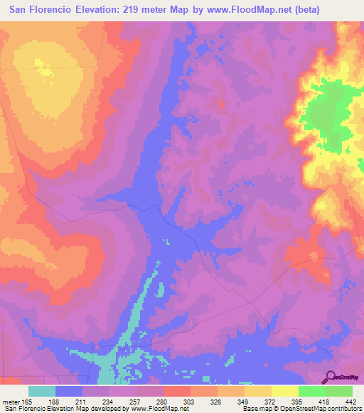 San Florencio,Paraguay Elevation Map
