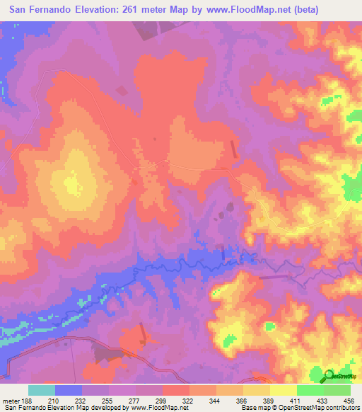 San Fernando,Paraguay Elevation Map