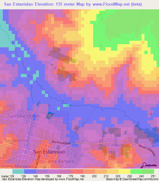 San Estanislao,Paraguay Elevation Map