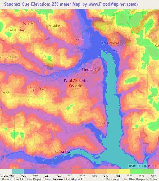 Sanchez Cue,Paraguay Elevation Map