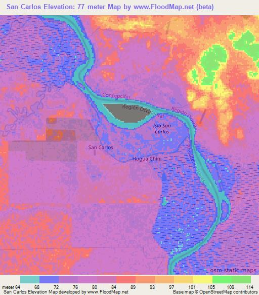 San Carlos,Paraguay Elevation Map