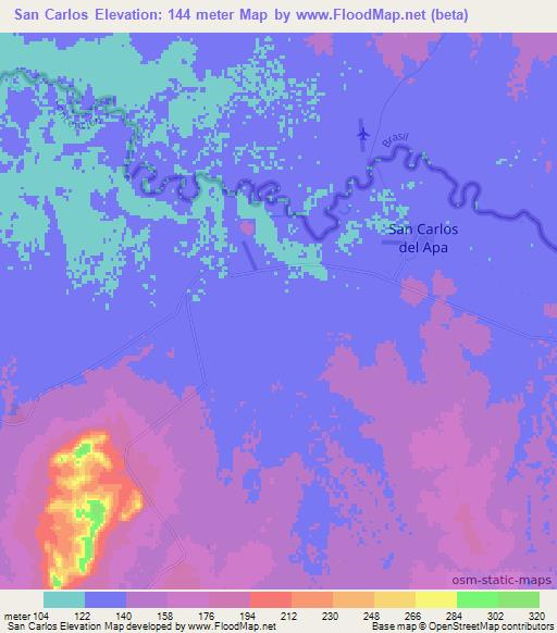San Carlos,Paraguay Elevation Map