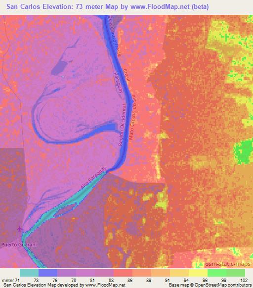 San Carlos,Paraguay Elevation Map