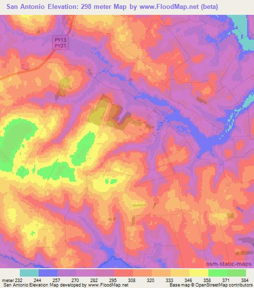 San Antonio,Paraguay Elevation Map