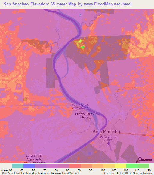 San Anacleto,Paraguay Elevation Map