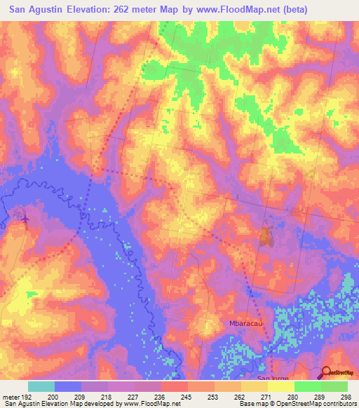 San Agustin,Paraguay Elevation Map