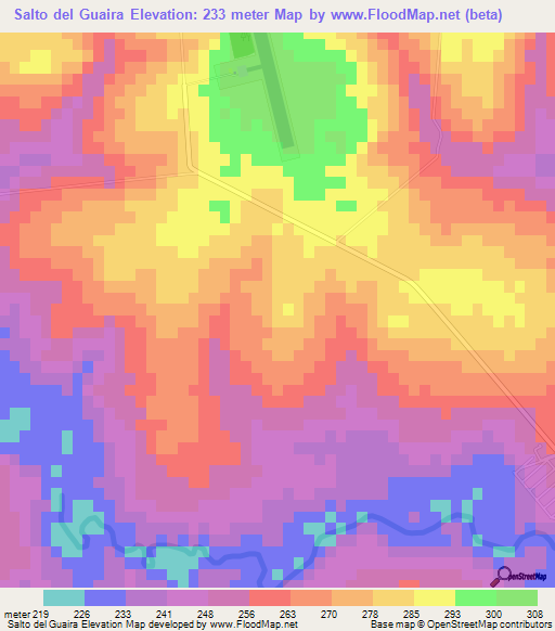 Salto del Guaira,Paraguay Elevation Map