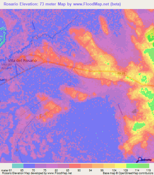 Rosario,Paraguay Elevation Map