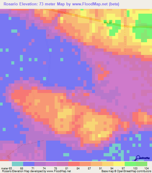 Rosario,Paraguay Elevation Map