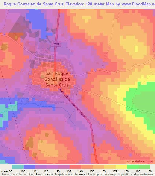 Roque Gonzalez de Santa Cruz,Paraguay Elevation Map