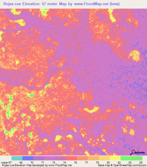Rojas-cue,Paraguay Elevation Map