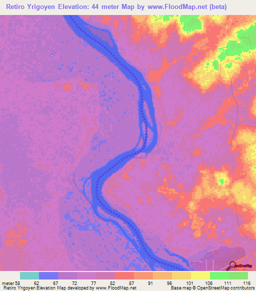 Retiro Yrigoyen,Paraguay Elevation Map