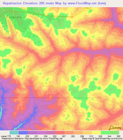 Repatriacion,Paraguay Elevation Map
