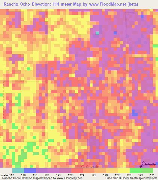 Rancho Ocho,Paraguay Elevation Map