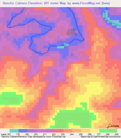 Rancho Cabrera,Paraguay Elevation Map