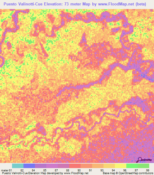 Puesto Valinotti-Cue,Paraguay Elevation Map
