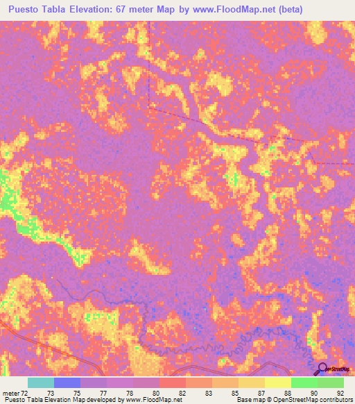 Puesto Tabla,Paraguay Elevation Map