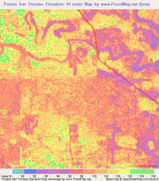 Puesto San Timoteo,Paraguay Elevation Map