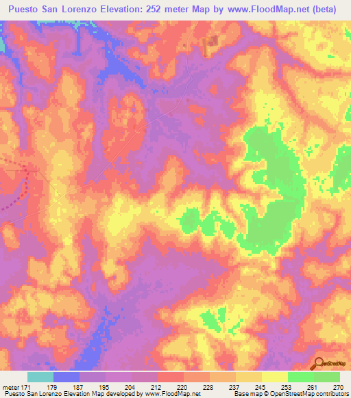 Puesto San Lorenzo,Paraguay Elevation Map