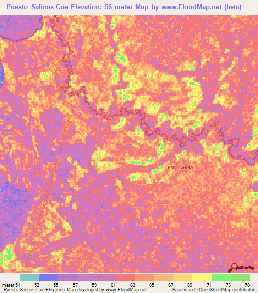 Puesto Salinas-Cue,Paraguay Elevation Map