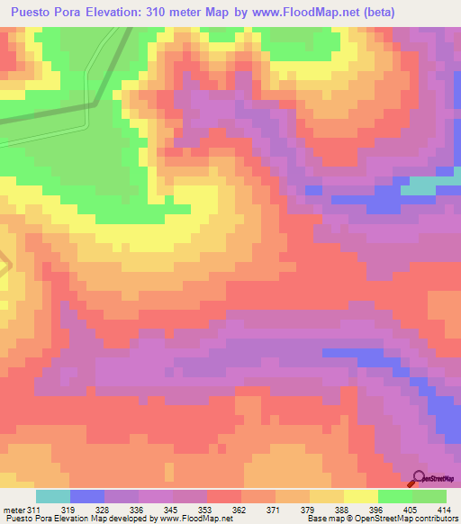 Puesto Pora,Paraguay Elevation Map