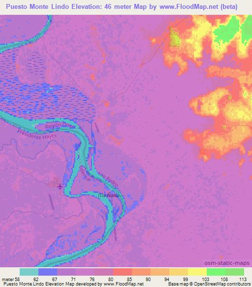 Puesto Monte Lindo,Paraguay Elevation Map