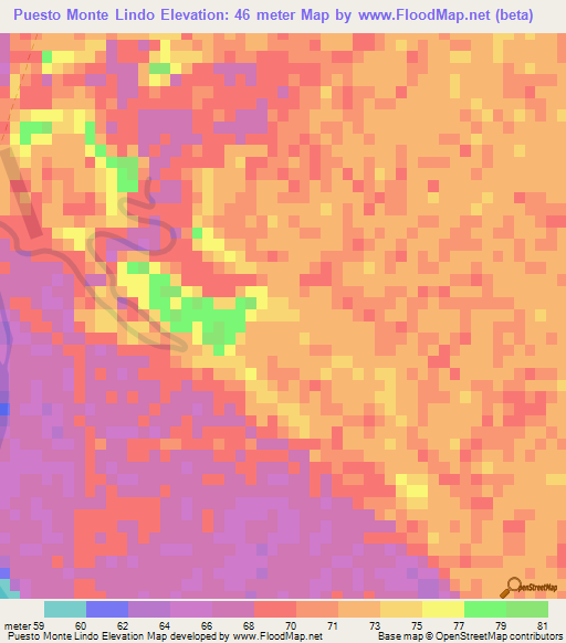 Puesto Monte Lindo,Paraguay Elevation Map