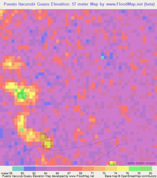 Puesto Itacurubi Guazu,Paraguay Elevation Map