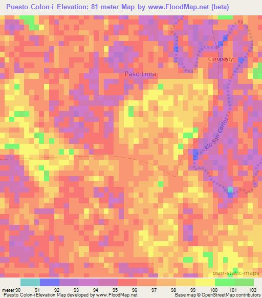 Puesto Colon-i,Paraguay Elevation Map