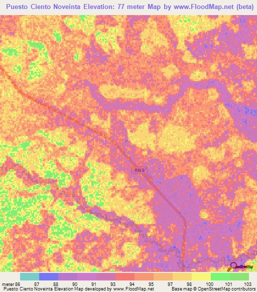 Puesto Ciento Noveinta,Paraguay Elevation Map