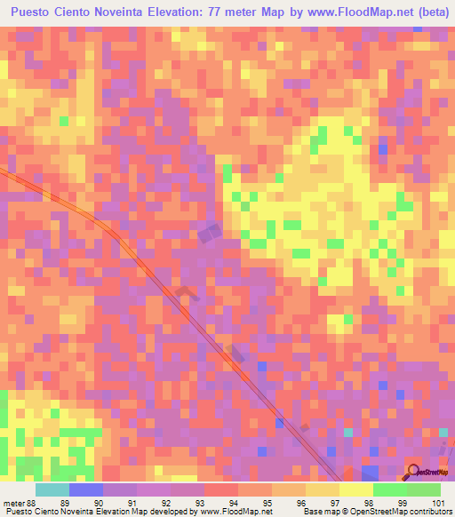 Puesto Ciento Noveinta,Paraguay Elevation Map