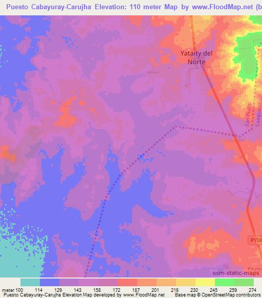 Puesto Cabayuray-Carujha,Paraguay Elevation Map