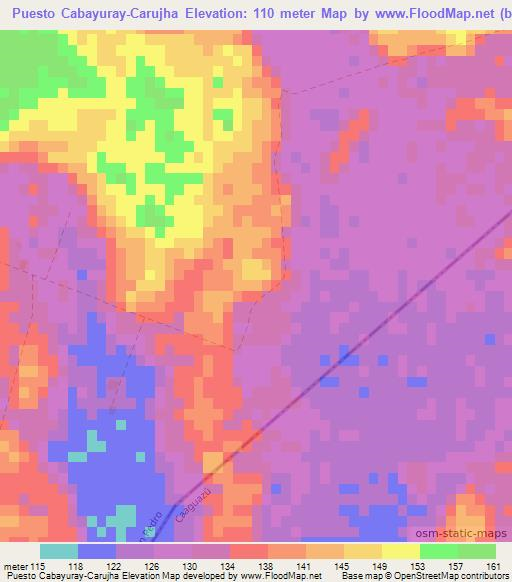 Puesto Cabayuray-Carujha,Paraguay Elevation Map
