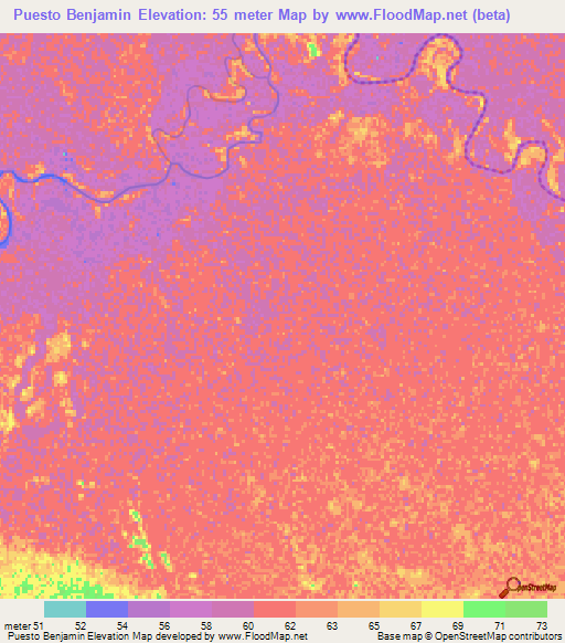 Puesto Benjamin,Paraguay Elevation Map