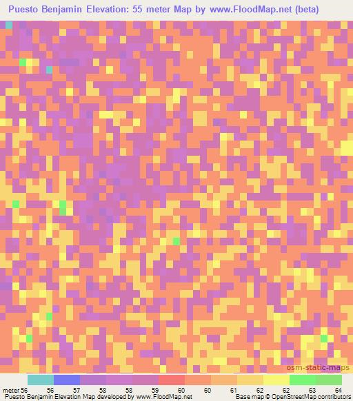 Puesto Benjamin,Paraguay Elevation Map