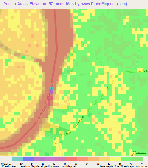 Puesto Areco,Paraguay Elevation Map