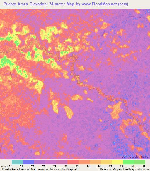 Puesto Araza,Paraguay Elevation Map