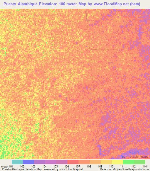 Puesto Alambique,Paraguay Elevation Map