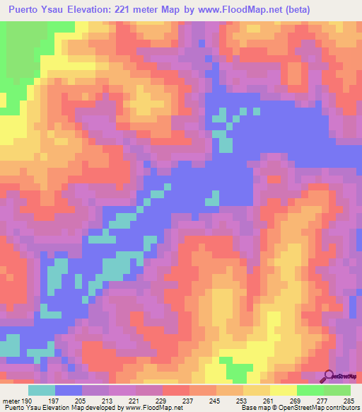 Puerto Ysau,Paraguay Elevation Map