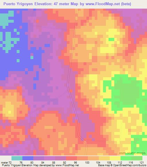 Puerto Yrigoyen,Paraguay Elevation Map