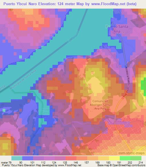 Puerto Ybcui Naro,Paraguay Elevation Map