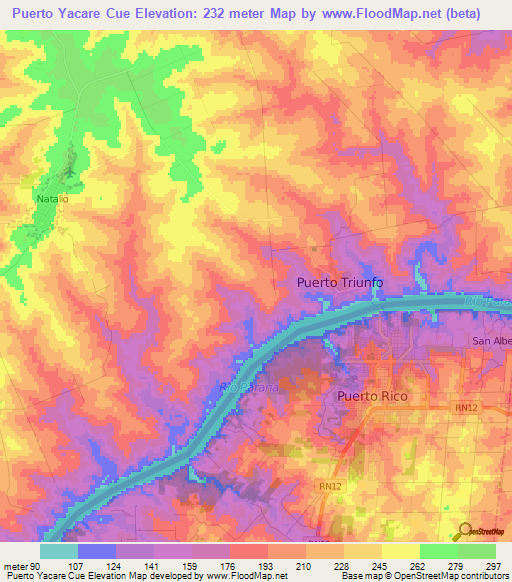 Puerto Yacare Cue,Paraguay Elevation Map