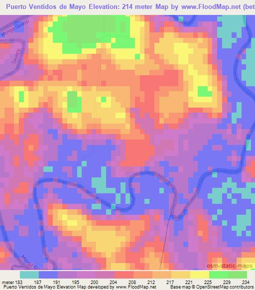 Puerto Ventidos de Mayo,Paraguay Elevation Map