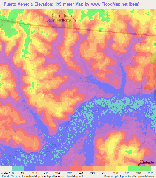Puerto Venecia,Paraguay Elevation Map