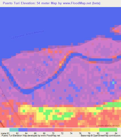Puerto Turi,Paraguay Elevation Map