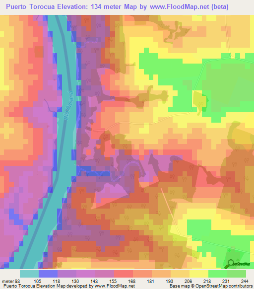 Puerto Torocua,Paraguay Elevation Map
