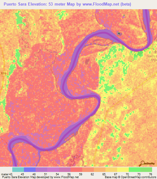 Puerto Sara,Paraguay Elevation Map