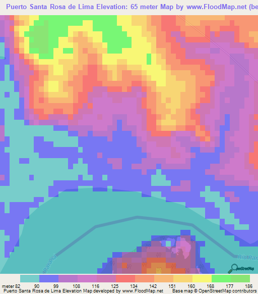 Puerto Santa Rosa de Lima,Paraguay Elevation Map
